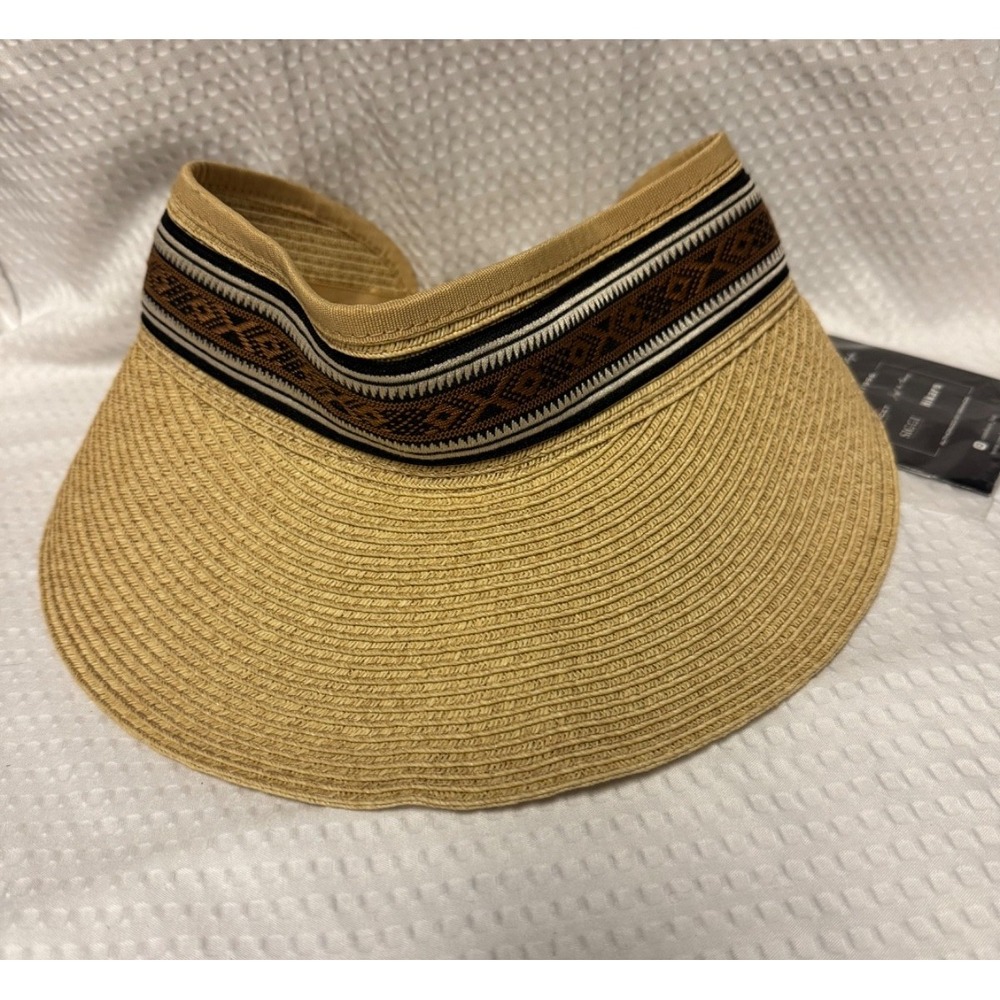 Comhats Embroidered Adjustable Sun Visor Straw Hat New